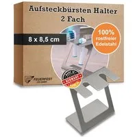 Feuerfest 123 GmbH Aufsteckbürsten Halter aus Edelstahl für Aufsteckbürsten 2Fach, passend für Zahnbürstenköpfe von Oral B, iO, Philips Sonicare etc.