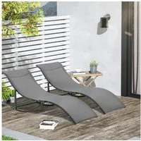 Outsunny Gartenliege ergonomisch Aluminium Texteline Dunkelgrau, Liegestuhl-Set, 2 St., 2er Set Gartenliegen, S-förmiges Design, faltbar, leicht, keine Montage erforderlich