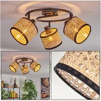 hofstein Deckenleuchte moderne Deckenlampe aus Metall/Rattan/Wiener Geflecht in Schwarz/Natur, ohne Leuchtmittel, mit verstellbaren Strahlern, runde Leuchte, 3 x E14, ohne Leuchtmittel