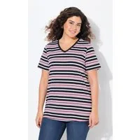 Ulla Popken T-Shirt Shirt Ringel Classic V-Ausschnitt Halbarm