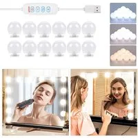 TUWENA LED-Lichtspiegel 3 Farben LED Spiegelleuchte, 9 Helligkeiten Dimmbar Schminklicht (12-St), Schminklicht Spiegellampe, Schminktisch Leuchte mit USB Kabel