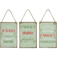 Levandeo® Wandbild, 3er Set Blechschilder H15cm Sprüche Garten Unkraut Wandbild Wanddeko