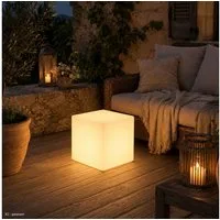 SATISFIRE LED Würfel LED Leuchtwürfel Cube 40x40cm E27 warmweiß outdoor Beistelltisch, LED Classic, warmweiß (2100K bis 3000K)