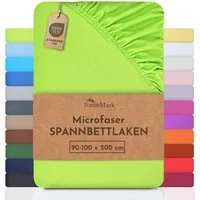 NatureMark Spannbettlaken Mikrofaser Spannbetttuch, Polyester, Gummizug: rundum, viele Größen und Farben Markenware, 90x200cm, Apfel grün