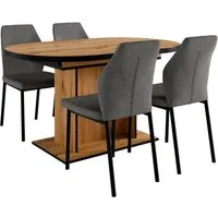 OTTO home Essgruppe Basel, Tischgruppe mit 4 Stühlen, Esstisch ausziehbar 140 - 180 cm, (Set, 5-tlg., Otto's DAUERTIEFPREIS), BESTSELLER, Sitzgruppe, Tisch, Stühle, ovale Tischplatte, Säulentisch