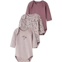Name It Langarmbody NBFBODY 3P LS VIOLETFLOWER NOOS (Packung, 3-tlg) Baumwolle, 3-er Packung