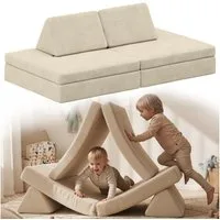 Bellabino Kindersofa Nile aus Schaumstoff Teilen, modulare Kindercouch aus Cord, Beige, Maxi-Variante, faltbare Kinderspielcouch, Cordbezug, abnehmbar, waschbar 160x52x75cm