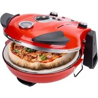 KLAMER Pizzaofen abnehmbarer Keramik Pizzastein, 5 Temperaturstufen, 15 Minuten Timer,…, Herausnehmbarer Pizzastein, 5 Temp.-Stufen, Cool-Touch-Griffe