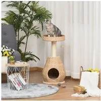 PawHut Kratzbaum Kätzchen Möbel mit Katzenhöhle Ballspielzeug, Sisal weiche Plüsch Höhe 82.5 cm Gelb