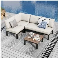 PHI VILLA Gartenlounge-Set, (Gartenmöbel Balkonmöbel Set 4 Teilig, Metall Lounge Möbel Outdoor Gartenlounge Set 4-Sitzer)