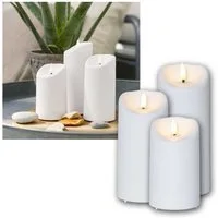 STAR TRADING LED-Kerze 3er Set LED Außen-Kerze 3D-FLAMME Timer warmweiß, warmweiß