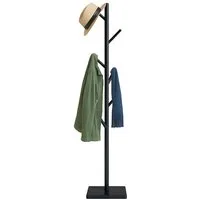 relaxdays Garderobenständer Holz 8 Hake, schwarz