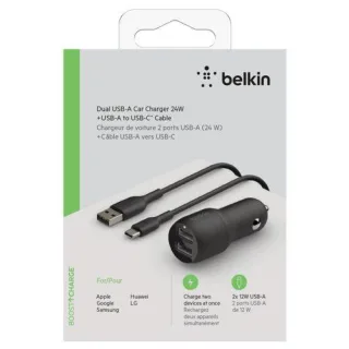 Belkin USB-A Kfz-Ladegerät, 24W 1m USB-C Kabel sw. CCE001bt1MBK