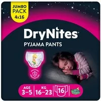 HUGGIES Windeln DryNites Nacht-Windeln Mädchen 3-5 Jahre (16-23kg), 64 Stk Inkontinenz