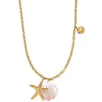 KARMA Kette mit Anhänger Halskette Damen Perle Seestern Gold 50 cm Kette echter Perlmut (hypoallergen rostfrei Damenschmuck, 1-tlg., modern Damenhalskette wasserfest), Edelstahl vergoldet Sommerschmuck für Frauen