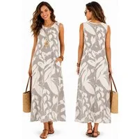 SUBLEVEL Sommerkleid Ärmelloses Maxikleid Luftig Elegant Vielseitig 120cm lang Sommerkleid