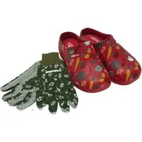 Steinnacher Bärbel Damen Gartenclogs Gemüse rot mit passenden Gartenhandschuhen Clog
