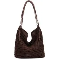 ITALYSHOP24 Schultertasche DAMEN TASCHE Hobo Shopper Häkeltasche Boho Geflecht Freizeit Urlaub, Sommer Basttasche Strand Reise Beuteltasche Stroh Handtasche Kordel