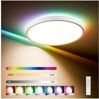 LQWELL Deckenleuchte LED Deckenlampe Dimmbar mit Fernbedienung, Flache Deckenbeleuchtung, RUND, LED fest integriert, 24W 2500LM, 3000-6500K RGB Weiß, für Wohnzimmer Schlafzimmer Esszimmer Balkon Korridor, 300 * 40mm