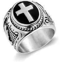 Karisma Schmuck Fingerring Herrenring Edelstahl Emailliert Kreuz RSS505