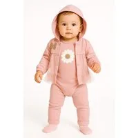 Lorey Medtec Neugeborenen-Geschenkset Mädchen Outfit, 3er Set, Jacke mit Kapuze, Langarmbody, Hose, Rosa (Jacke + Langarmbody + Hose)