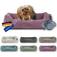 Rohrschneider Tierbett Hundebett Cord für kleine Hunde mit waschbarem Bezug inkl. Futternapf, antiruschbeschichtete Unterseite
