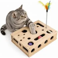 ibettertec Tier-Aktivitätsspiel Fummelbrett Katze, Katzenspielzeug, Holz Katzenspielzeug, 30*25cm, Intelligenzfördernd, Stressabbau, Interaktiv, Kratzfläche integriert