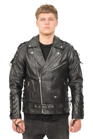 Herren-Bikerjacke aus geprägtem Brando-Leder – Chicago