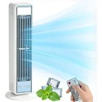 MOPUEA Turmventilator USB Tischventilator mit Akku 5 Stufen LED Display Fernbedienung, 5 Stufen LED Display Akku Fernbedienung 120° Schwenken