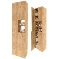 TREND WERK Hochschrank Badschrank schmal stehend B45 x T26,5 x H180 cm (Schmaler Badezimmerschrank mit Regalfächern & Stauraum) Holzoptik, offene & geschlossene Fächer, Standregal Bad, platzsparend