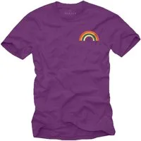 MAKAYA T-Shirt mit Regenbogen Streifen Vintage Regenbogenfarben Herren (Schwarz, Blau, Grau, Blaugrau, Weiß, Grün, Lila, S, M, L, XL, XXL, 3XL, 4XL, 5XL) Baumwolle