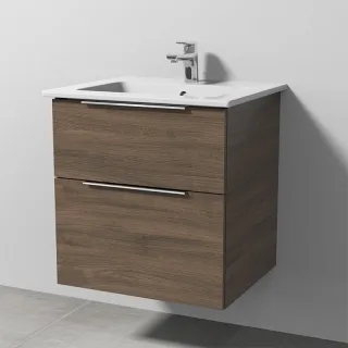 Sanipa 3way Keramik-Set Venticello Keramik-Waschtisch und Unterbau mit 2 Auszügen, Eiche-Arizona UM32180