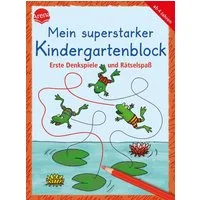 Mein superstarker Kindergartenblock. Erste Denkspiele und Rätselspaß / Katja Schmiedeskamp, Katrin Merle, Helen Seeberg, Übungsblock mit 80 Rätseln für Kindergartenkinder ab 4 Jahren
