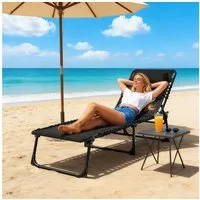 Outsunny Gartenliege klappbar, 4-fach verstellbar, wetterfest, Campingliege, Relaxliege, 1 St., Klappliege, Stahl Mesh-Stoff Schwarz 189 x 58 x 30 cm