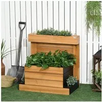 Outsunny Hochbeet mit 4 Pflanzkästen, Selbstbewässerungssystem, Vliesverkleidung (Blumenständer, 1 St., Pflanzkasten), für Garten, Balkon, Braun