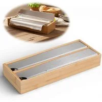 LS-LebenStil Folienspender 2-fach Holz Bambus Schubladen Alufolienspender Folienschneider 35x13cm, (für Schubladen ideal, Abroller Alufolienspender Alufolien-Spender, 1-St., Folienabroller passend für Alufolie Frischhaltefolie), FSC zertifiziert