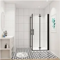 duschspa Eckdusche 185cm ESG Nano Glas Duschkabine Scharniertür Falttür Duschtür, BxT: 70x70 cm, Einscheibensicherheitsglas, Sicherheitsglas, Set, ebenerdiger Einbau möglich