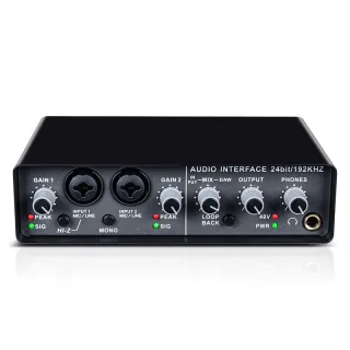 Q-24 Computer Soundcard External USB Audio Interface 24 Bit/192kHz 2 In 4 Out Sound Card with 48V Phantom Power Loopback