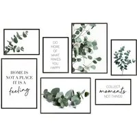 Hyggelig Home Poster Eukalyptus, Premium Poster Set OHNE & MIT Rahmen, 7 Wandbilder Moments, Pflanze (Set, 7 St), Collage Home is a Feeling Qualitätsdruck knickfrei