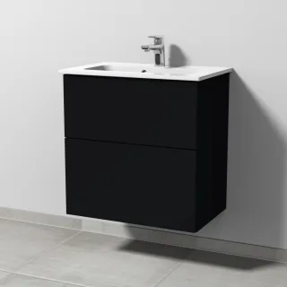 Sanipa 3way Waschtischunterbau zu Duravit ME by Starck Waschtisch mit 2 Auszügen, Schwarz-Matt SF72208