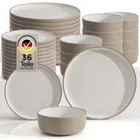Hausfelder Geschirr-Set Steingut Geschirrset 12 Personen, 36teilig, Nordic Sand (36-tlg), 12 Personen, Steinzeug, spülmaschinen- & mikrowellengeeignet, Reaktivglasur