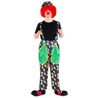 dressforfun Clown-Kostüm Spaßvogel/Komiker, in grün, Gr. L, Clown-Nase, 2 große Taschen vorn, Glänzende bunte Latzhose, Träger sind verstellbar, Bunte Schildkappe