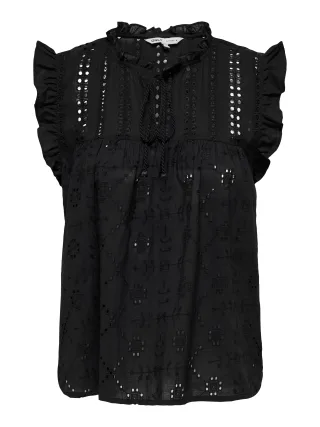 ONLY - ONLREVA LIFE S/L EMB TOP WVN NOOS Black - Gr. - S