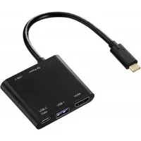 Hama 4in1 USB-C USB-Hub USB Adapter HDMI-Ausgang USB-Kabel, SuperSpeed USB Type-C 3.1 4K HDMI-Port USB-Verteiler Thunderbolt 3