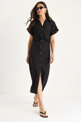 V-Ausschnitt-Midikleid mit Knopfschluss