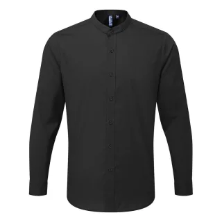 Premier Mens Banded Collar Langärmliges Formales Hemd (Schwarz)