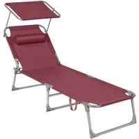 SONGMICS Gartenliege Sonnenliege, klappbarer Liegestuhl, für Garten, Pool, Terrasse, 1 St., bis 150 kg belastbar, 193 x 53 x 29 cm, Sonnenschutz, Kopfstütze, verstellbare Rückenlehne