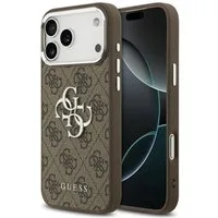 Guess Handyhülle iPhone 17 Pro Max Kunstleder braun Big Logo Metall silber 6,9 Zoll, Kantenschutz