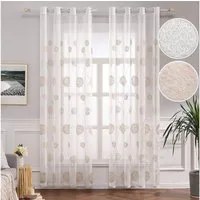 BTTO V&G Gardine Voile Gardinen (2 St), Ösen, halbtransparent, Vorhang Stickerei