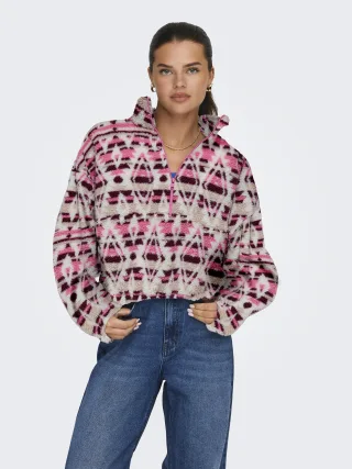 ONLY - ONLJANNE AZTEC TEDDY L/S ZIP CC SWT Egret - Gr. - L